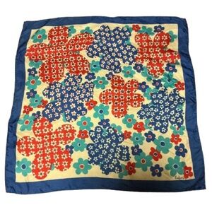 Vintage Echo Floral Scarf 60s Mod Red Blue Pop Art Flower Retro Square Scarf